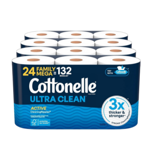 Cottonelle Toilet Paper, 24 Family Mega Rolls = 132 Regular Rolls (4 Packs of 6), Ultra Clean, Strong Bathroom Tissue, 353 Sheets per Roll, Packaging May Vary